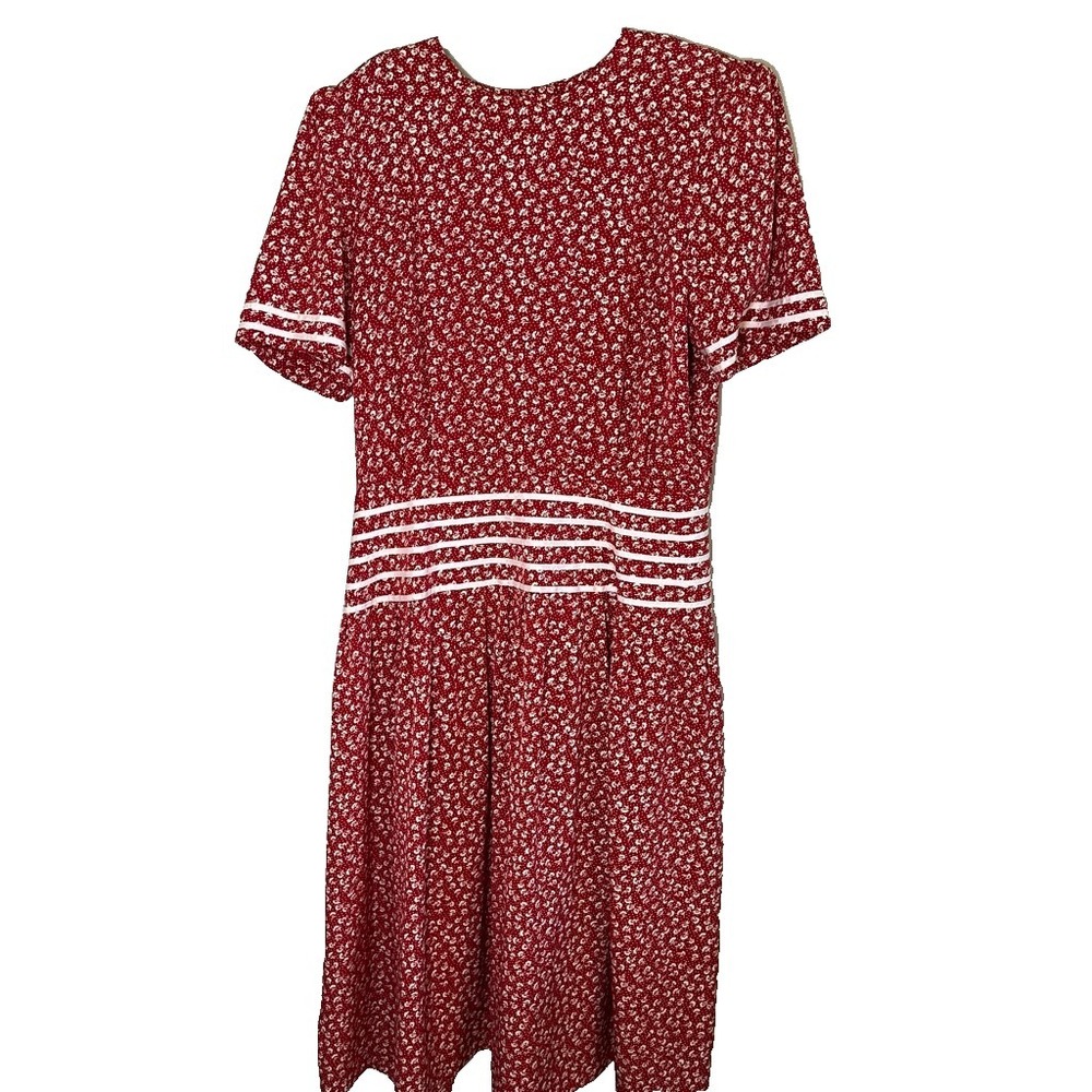 Vintage Floral Polka Dot Shirt Dress Red 18W Retro Geek Mod Secretary Nautical